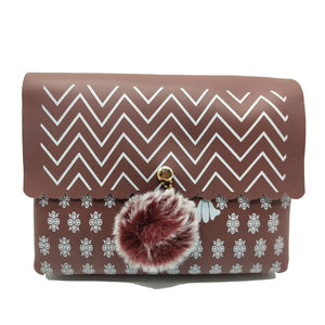 Women's Indian Sling Bag With Zig Zag Print Fur Ball Design - myStore20202019